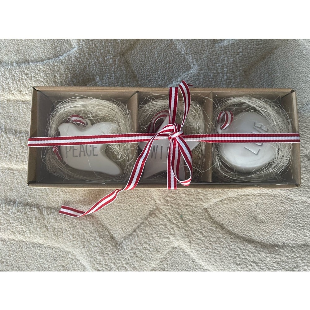 White Porcelain Christmas Tree Ornaments  Set of 3